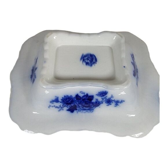 Antique Wedgwood Blue China Covered Vegetable Dish Serving Bowl Roses England - Picture 7 of 11